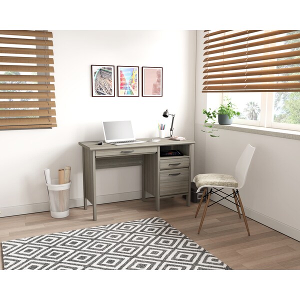 Computer Desk 47 in. W Rectangular Smoke Oak 2 Drawer with Keyboard Tray